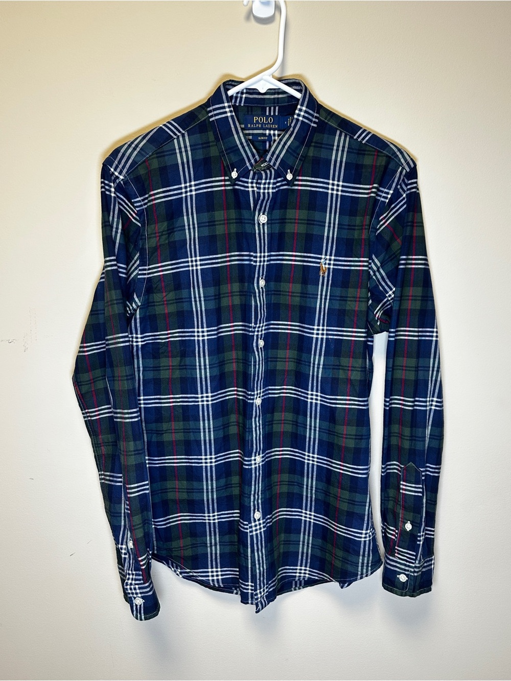 Polo by Ralph Lauren Navy & Green Plaid Fall/Winter Button-Down Shirt Size M